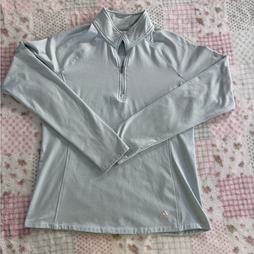 Adidas Light Blue Quarter Zip Golf Pullover